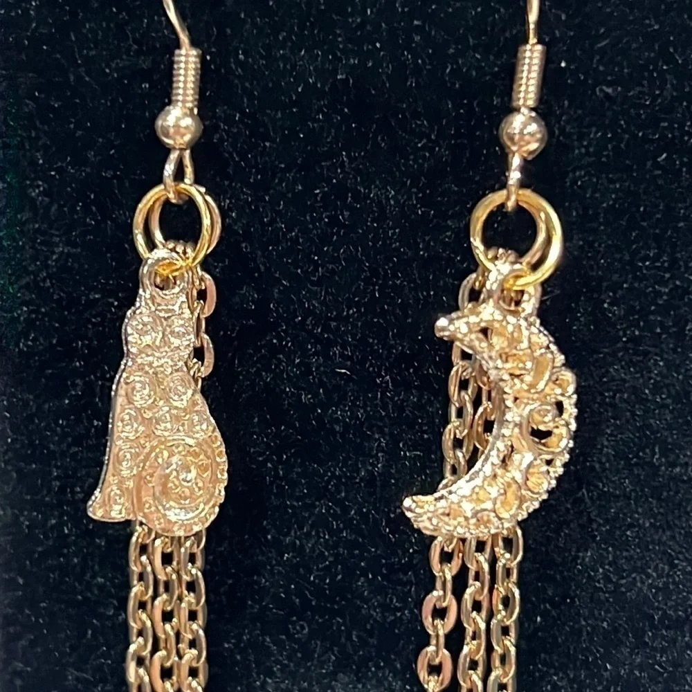Celestial Cat and Moon Etched Earrings